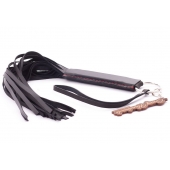 Черная кожаная плеть с удобной ручкой - 50 см. - Crazy Handmade - купить с доставкой в Новошахтинске