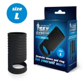 Черная открытая насадка на пенис с кольцом для мошонки L-size - 8,5 см. - Sex Expert - в Новошахтинске купить с доставкой