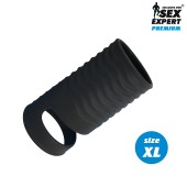 Черная открытая насадка на пенис с кольцом для мошонки XL-size - 8,9 см. - Sex Expert - в Новошахтинске купить с доставкой