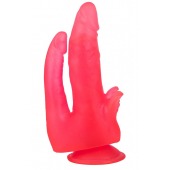 Розовый двойной фаллоимитатор с лепестками и присоской - 17 см. - LOVETOY (А-Полимер)