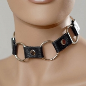 Кожаный черный ошейник с кольцами - Sitabella - купить с доставкой в Новошахтинске