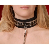 Чёрный ошейник с цепочками и поводком - Sitabella - купить с доставкой в Новошахтинске
