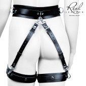 Черный кожаный пояс с гартерами - S-M - Notabu - купить с доставкой в Новошахтинске