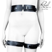 Черный кожаный пояс с гартерами - L-XL - Notabu - купить с доставкой в Новошахтинске