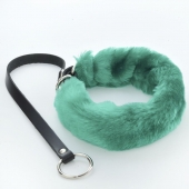 Зеленый меховой ошейник с кожаным поводком - Sitabella - купить с доставкой в Новошахтинске