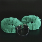 Черные кожаные оковы со съемной зеленой опушкой - Sitabella - купить с доставкой в Новошахтинске