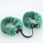 Черные кожаные оковы со съемной зеленой опушкой - Sitabella - купить с доставкой в Новошахтинске