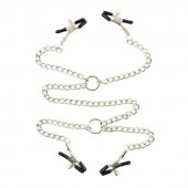 Серебристые зажимы для сосков и половых губ на тонкой цепочке - Notabu - купить с доставкой в Новошахтинске