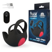 Черная вибронасадка на пенис и мошонку Sex Expert - Sex Expert - в Новошахтинске купить с доставкой
