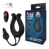 Черная вибронасадка Sex Expert с анальной втулкой - Sex Expert - в Новошахтинске купить с доставкой