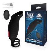 Черная насадка на пенис с вибрацией Sex Expert - 15,4 см. - Sex Expert - в Новошахтинске купить с доставкой