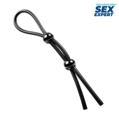 Черное силиконовое лассо с двумя шариками для утяжки - Sex Expert - в Новошахтинске купить с доставкой