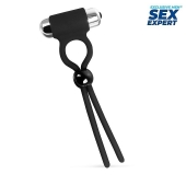 Черное эрекционное кольцо-лассо с вибрацией - Sex Expert - в Новошахтинске купить с доставкой