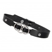 Черный кожаный ошейник со связанными кольцами - Pecado - купить с доставкой в Новошахтинске