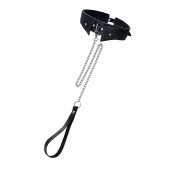 Черный кожаный ошейник-воротник с поводком - Pecado - купить с доставкой в Новошахтинске