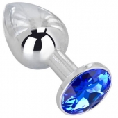 Анальное украшение BUTT PLUG  Small с синим кристаллом - 7 см. - Anal Jewelry Plug - купить с доставкой в Новошахтинске