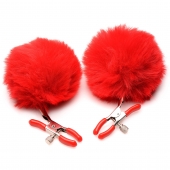 Красные зажимы на соски с помпонами Pom Pom - XR Brands - купить с доставкой в Новошахтинске