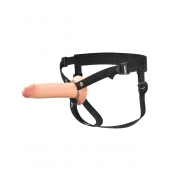 Телесный полый страпон на черных ремнях Hollow Silicone Strap-on - 17,8 см. - Pipedream - купить с доставкой в Новошахтинске