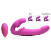 Розовый безремневой страпон с вибрацией и функцией расширения Inflatable Ergo-Fit Strapless Strap-On - XR Brands - купить с доставкой в Новошахтинске