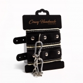Черные скругленные наручники с мягкой бежевой подкладкой - Crazy Handmade - купить с доставкой в Новошахтинске