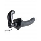 Черный страпон с вагинальной пробкой Deluxe Vibrating Penetrix Strap-On - 19 см. - Pipedream - купить с доставкой в Новошахтинске