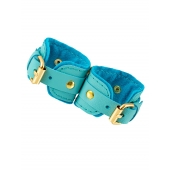 Голубые двуслойные кожаные наручники-браслеты - Pecado - купить с доставкой в Новошахтинске