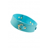 Голубой кожаный однослойный ошейник с прошивкой - Pecado - купить с доставкой в Новошахтинске