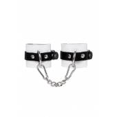 Бело-черные кожаные наручники с одним ремешком с люверсами - Pecado - купить с доставкой в Новошахтинске