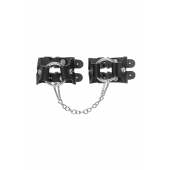 Черные кожаные наручники-браслеты из двух ремешков - Pecado - купить с доставкой в Новошахтинске