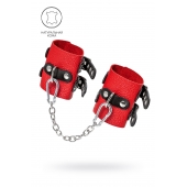 Красно-черные мягкие наручники с двумя ремешками с люверсами - Pecado - купить с доставкой в Новошахтинске