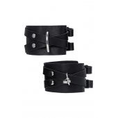 Черные кожаные оковы с двумя перекрёстными ремешками - Pecado - купить с доставкой в Новошахтинске