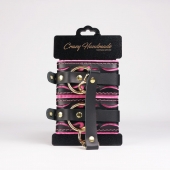 Черные кожаные оковы с розовой строчкой - Crazy Handmade - купить с доставкой в Новошахтинске