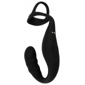 Черное эрекционное кольцо со стимуляцией промежности и анальной пробкой Cock Ring with RC Prostate Plug - Orion - в Новошахтинске купить с доставкой