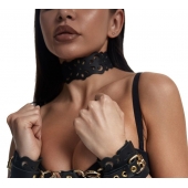 Черный ажурный чокер с золотистой фурнитурой - Crazy Handmade - купить с доставкой в Новошахтинске