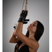 Черные высокие кожаные наручники для подвешивания - Crazy Handmade - купить с доставкой в Новошахтинске