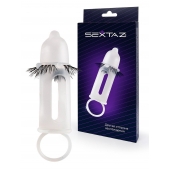 Эластичная насадка на пенис с подхватом мошонки и стимулирующими «ресничками» - Sextaz - в Новошахтинске купить с доставкой