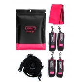 Черно-розовый эротический набор: фиксатор, оковы, наручники, повязка - Erokay - купить с доставкой в Новошахтинске