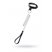 Черный узкий однослойный ошейник с серебристым поводком-цепочкой - Pecado - купить с доставкой в Новошахтинске