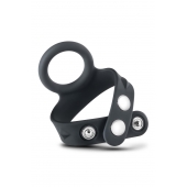 Черное эрекционное кольцо с подхватом мошонки на кнопках VS6 - Blush Novelties - в Новошахтинске купить с доставкой