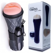 Телесный мастурбатор-вагина в черной колбе с вибрацией - Boys of Toys - в Новошахтинске купить с доставкой