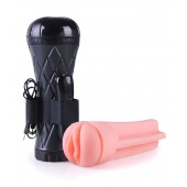 Телесный мастурбатор-вагина в черной колбе с вибрацией - Boys of Toys - в Новошахтинске купить с доставкой