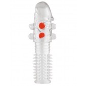 Гелевая прозрачная насадка с шариками и шипами - 14 см. - Toyfa Basic - в Новошахтинске купить с доставкой