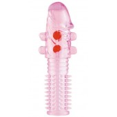 Гелевая розовая насадка с шариками и шипами - 14 см. - ToyFa - в Новошахтинске купить с доставкой