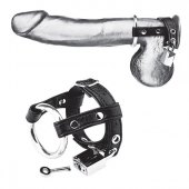 Утяжка на пенис на замочке Duo Cock And Ball Lock - BlueLine - купить с доставкой в Новошахтинске