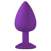 Большая фиолетовая анальная пробка Emotions Cutie Large с голубым кристаллом - 10 см. - Lola Games - купить с доставкой в Новошахтинске
