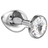 Большая серебристая анальная пробка Diamond Clear Sparkle Large с прозрачным кристаллом - 8 см. - Lola Games - купить с доставкой в Новошахтинске