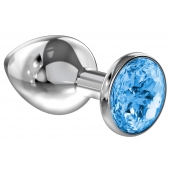 Большая серебристая анальная пробка Diamond Light blue Sparkle Large с голубым кристаллом - 8 см. - Lola Games - купить с доставкой в Новошахтинске