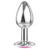 Малая серебристая анальная пробка Diamond Pink Sparkle Small с розовым кристаллом - 7 см. - Lola Games - купить с доставкой в Новошахтинске