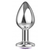 Большая серебристая анальная пробка Diamond Purple Sparkle Large с фиолетовым кристаллом - 8 см. - Lola Games - купить с доставкой в Новошахтинске