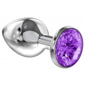 Большая серебристая анальная пробка Diamond Purple Sparkle Large с фиолетовым кристаллом - 8 см. - Lola Games - купить с доставкой в Новошахтинске